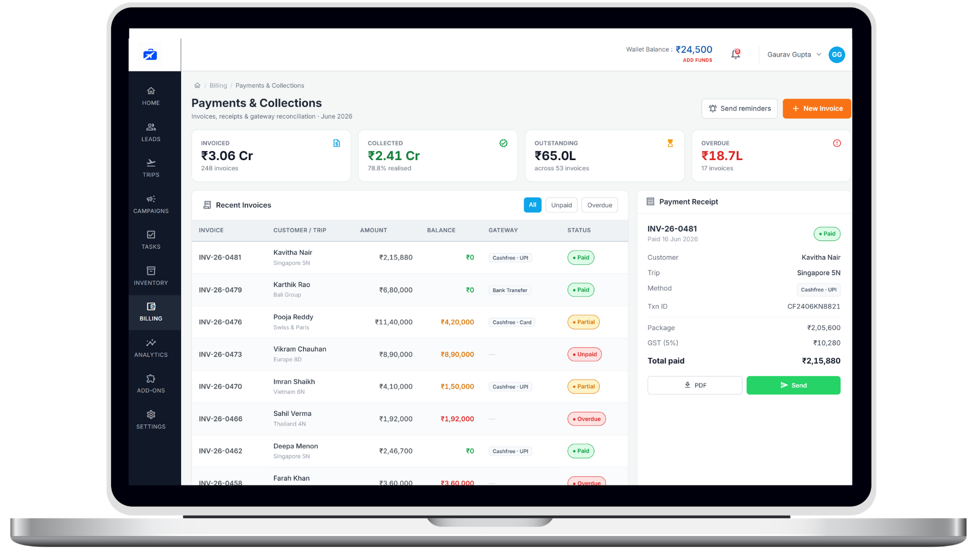 TravelyOS payments and collection dashboard